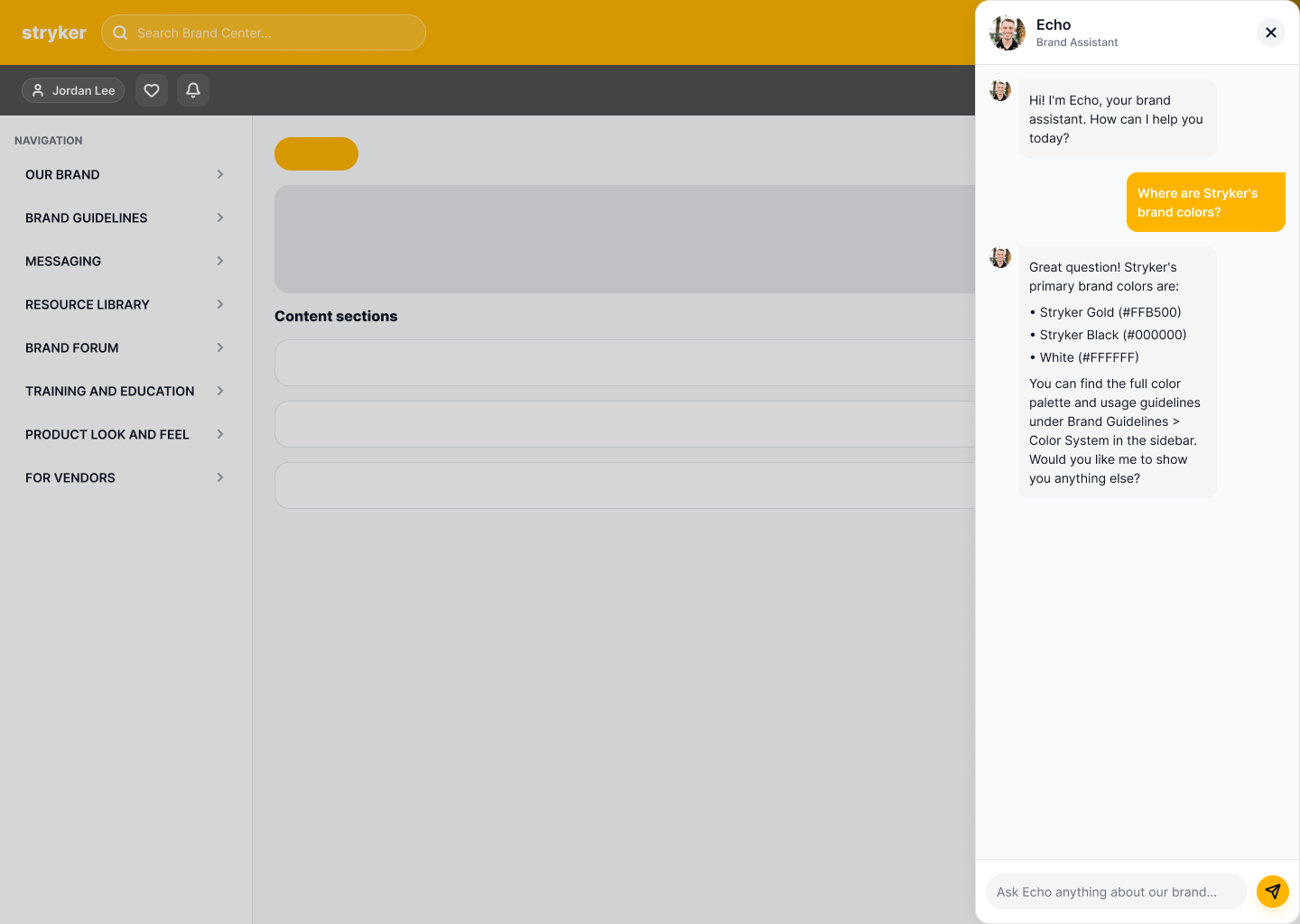 Echo AI chatbot mockup UI